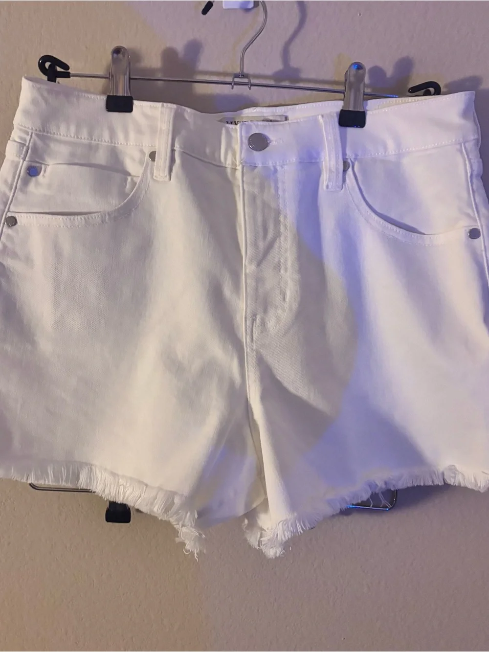 Liverpool Los Angeles High Rise A-Line Fray Hem Denim Shorts Size 8